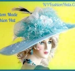 Turquoise Blue White Wide Brim Dress Church Hat Ladies Fashion Hats
