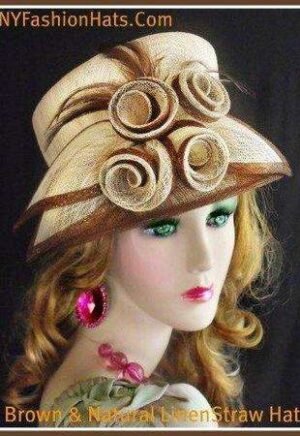 Brown And Natural Straw Designer Fashion Hat Ladies Church Hats 2UN