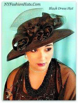 Women's Black Or Beige Designer Hat with Satin Rosettes Formal Hats 