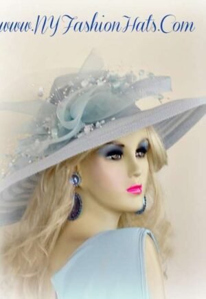 Baby Sky Blue Wide Brim Ladies Designer Hat Church Dress Hats MV91