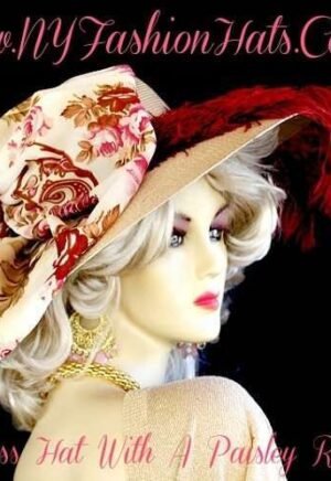 Ladies Beige Tan Paisley Mauve Burgundy Green Rose Hat Designer Hats