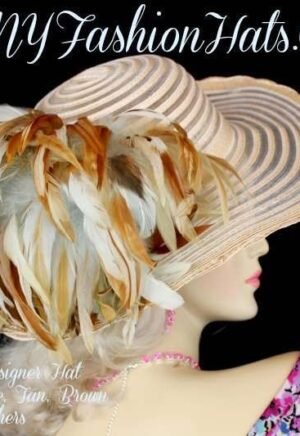 Beige Tan Wedding Kentucky Derby Hat With Feathers NY Fashion Hats