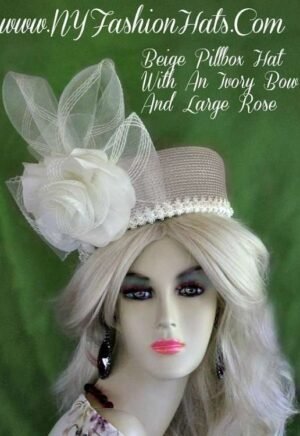 Ladies Beige Pillbox Designer Fashion Ivory Flower Hat Wedding Hats