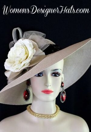 Ladies Taupe Beige Black Ivory Designer Hat Wide Brim Fashion Hats 7Y3