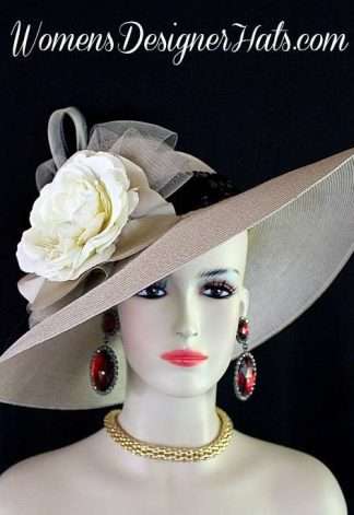 Ladies Taupe Beige Black Ivory Designer Hat Wide Brim Fashion Hats 7Y3