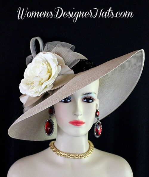 Ladies Taupe Beige Black Ivory Designer Hat Wide Brim Fashion Hats 7Y3