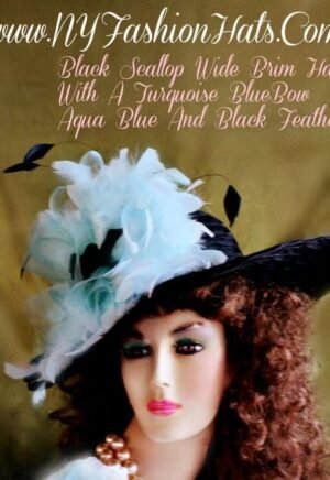 Women's Black Aqua Turquoise Kentucky Derby Hat 40HB NY Fashion Hats