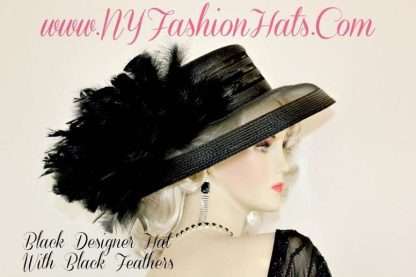 Ladies Black Designer Kentucky Derby Hat With Feathers NY Fashion Hats