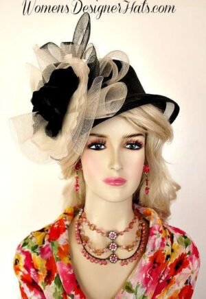 Ladies Black Ivory Special Occasion Wedding Hat, Women's Designer Hats