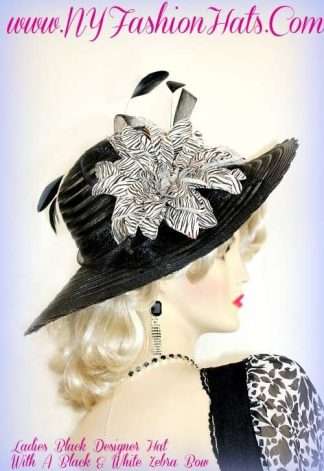 Women's Black White Zebra Flower Designer Hat Kentucky Derby Hats