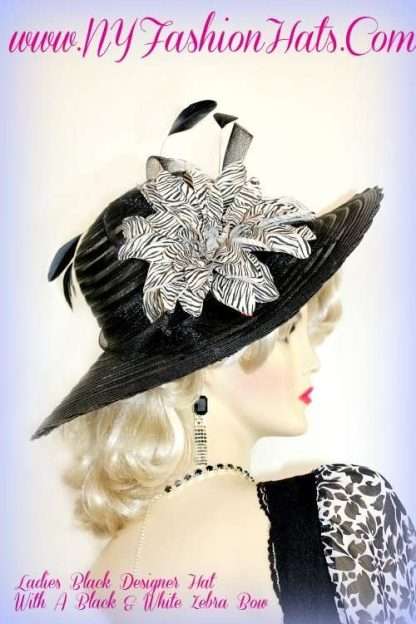 Women's Black White Zebra Flower Designer Hat Kentucky Derby Hats