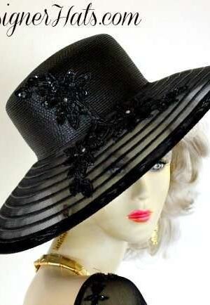 Black Wide Brim Kentucky Derby Fashion Hat, Women's Designer Hats
