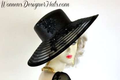 Black Wide Brim Kentucky Derby Fashion Hat, Women's Designer Hats