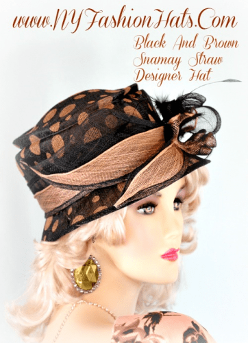 Ladies Black Beige Designer Sinamay Straw Church Hat NY Fashion Hats
