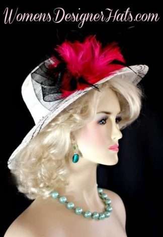 White Black Hot Pink Wide Brim Ladies Designer Hat Fashion Races Hats