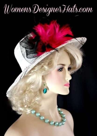 White Black Hot Pink Wide Brim Ladies Designer Hat Fashion Races Hats