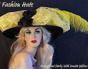Women's Black Yellow Designer Kentucky Derby Hat, NY Fashion Hats