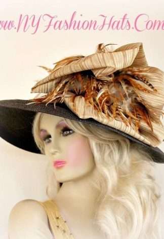 Ladies Brown Tan Beige Leopard Tiger Feather Designer Hat T445 Hats