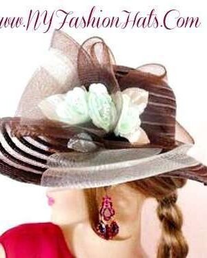 Brown Pistachio Mint Green Designer Hat With Roses, NY Fashion Hats