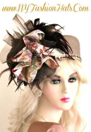 Ladies Woman Beige Brown Pillbox Designer Hat Wedding Fashion Hats