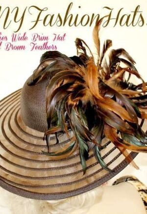 Brown Kentucky Derby Hat With Feathers, Dress Hats, NY Fashion Hats