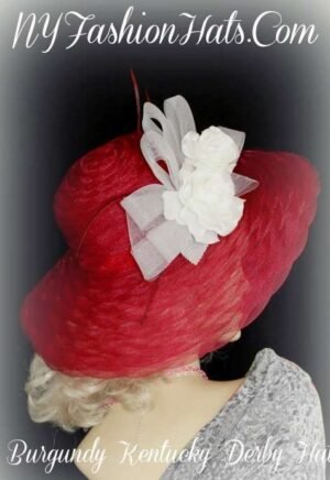 Burgundy White Designer Kentucky Derby Racing Hat NY Fashion Hats