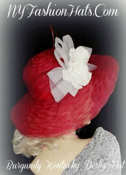 Burgundy White Designer Kentucky Derby Racing Hat NY Fashion Hats