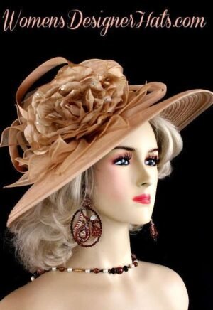 Beige Satin Wide Brim Designer Wedding Hat Woman's Fashion Hats NP32