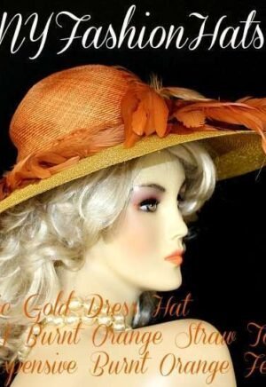 Burnt Orange Straw Metallic Gold Designer Hat For Women Fashion Hats