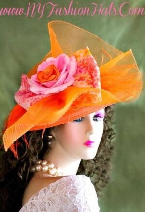 Orange Pink Formal Designer Women's Hat Ladies Fashion Hats UB90