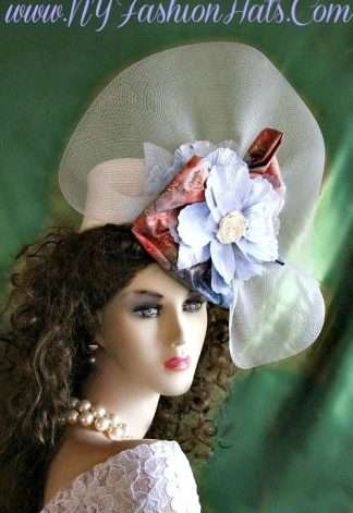 Ladies Women's Ivory Pastel Blue Pillbox Hat Designer Fashion Hats 332