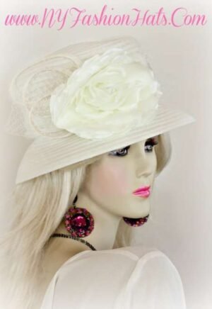 Ivory Fabric Bridal Wedding Church Designer Hat Ladies Formal Hats