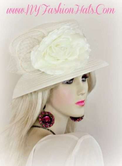 Ivory Fabric Bridal Wedding Church Designer Hat Ladies Formal Hats