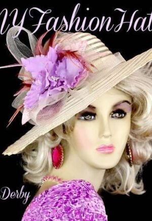 Ivory Lavender Purple Orchid Flower Kentucky Derby Hat With Feathers