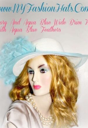 Women'a Aqua Ivory Special Occasion Kentucky Derby Hat NY Fashion Hats