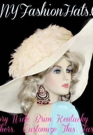 Ivory Black Wide Brim Kentucky Derby Hat With Feathers NY Fashion Hats