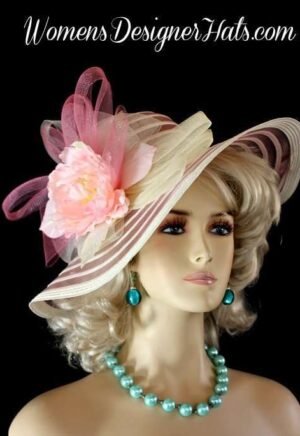 Pink Ivory Wide Brimmed Kentucky Derby Hat Fine Fashion Hats Millinery