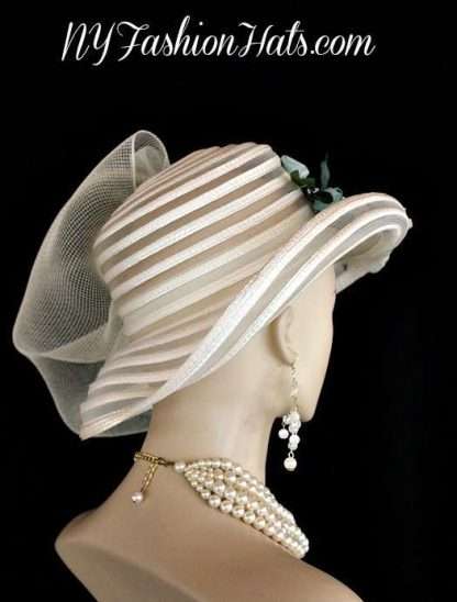 Ivory Teal Blue Green Designer Kentucky Derby Fashion Hat Woman's Hats - Image 4