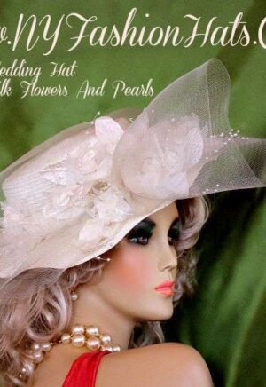 Women's Ivory Bridal Wedding Brides Hat Silk Flowers Pearls Dress Hats