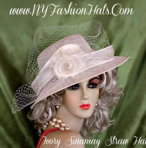 Women's Ladies Ivory Sinamay Straw Designer Hat Spring Hats B912