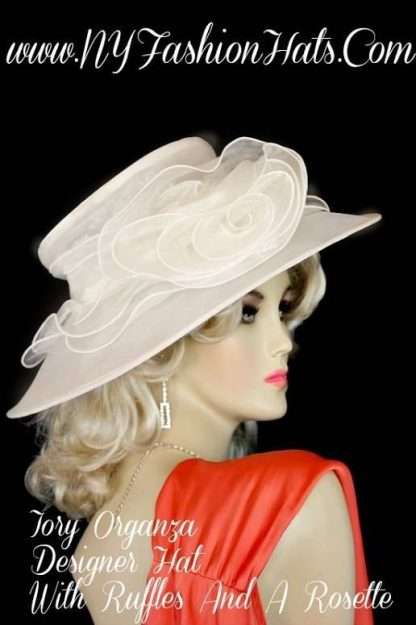 Ladies Organza Ivory Designer Fashion Hat With A Rose Wedding Hats