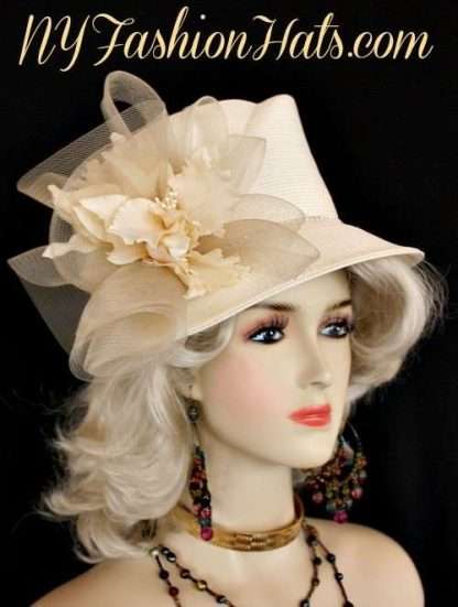 Ladies Ivory Bridal Wedding Formal Church Hat Horse Race Designer Hats