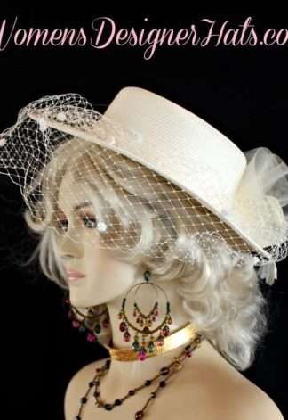 Ladies Ivory Designer Hat With A Veil Weddings Formals Dress Hats 4THvm0