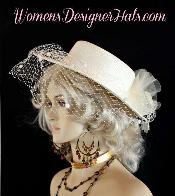 Ladies Ivory Designer Hat With A Veil Weddings Formals Dress Hats 4THvm0