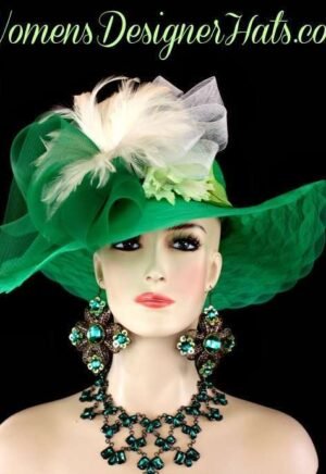 Kelly Green Ivory White Designer Kentucky Derby Hat Women's Hats