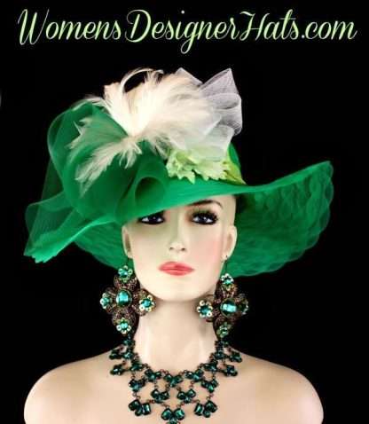 Kelly Green Ivory White Designer Kentucky Derby Hat Women's Hats