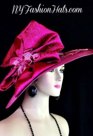 Womens Haute Couture Designer Hats, Avant Garde Dress Hats, Formal Wedding Hats, Mother Of The Bride Hats, Bridal Fascinator, Pillbox Hats, Satin Hats, Large Brim Hats, Kentucky Derby Hats, Hats For Horse Races, hatswomens.com, Magenta Fuchsia Hot Pink Designer Hat Wedding Church Formal Hats