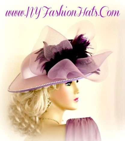 Ladies Lavender Purple Satin Wedding Dress Hat