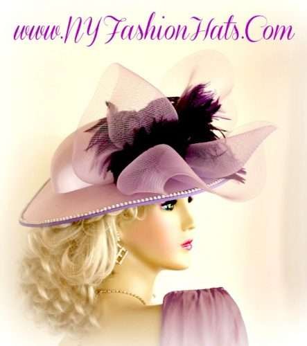 Ladies Lavender Purple Satin Wedding Dress Hat