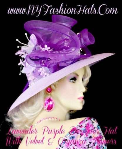 Lavender Purple Velvet Flower Kentucky Derby Dress Hat NY Fashion Hats